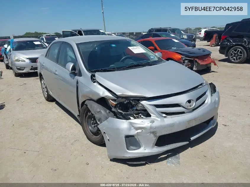 2012 Toyota Corolla Le VIN: 5YFBU4EE7CP042958 Lot: 42819725