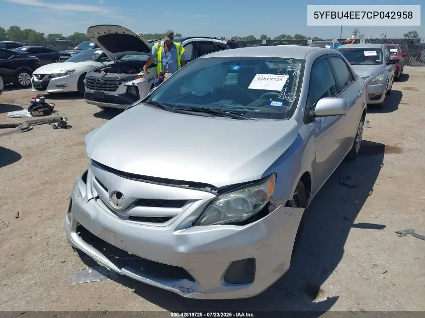 2012 Toyota Corolla Le VIN: 5YFBU4EE7CP042958 Lot: 42819725