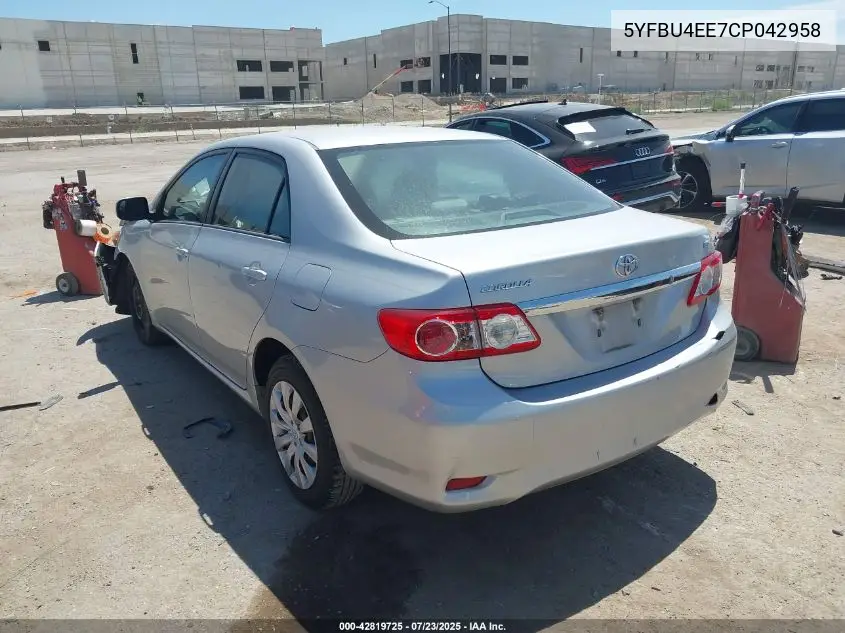 2012 Toyota Corolla Le VIN: 5YFBU4EE7CP042958 Lot: 42819725
