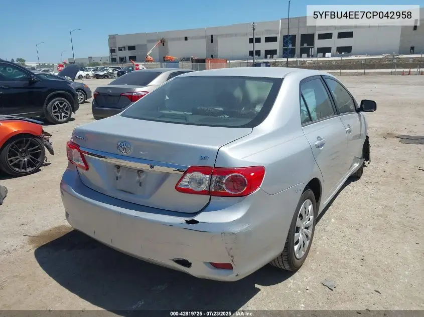 2012 Toyota Corolla Le VIN: 5YFBU4EE7CP042958 Lot: 42819725
