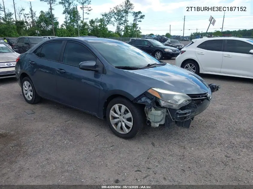 2014 Toyota Corolla Le VIN: 2T1BURHE3EC187152 Lot: 42263954