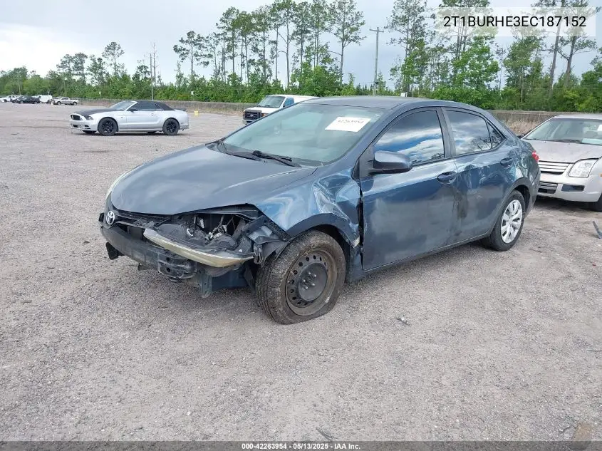 2014 Toyota Corolla Le VIN: 2T1BURHE3EC187152 Lot: 42263954