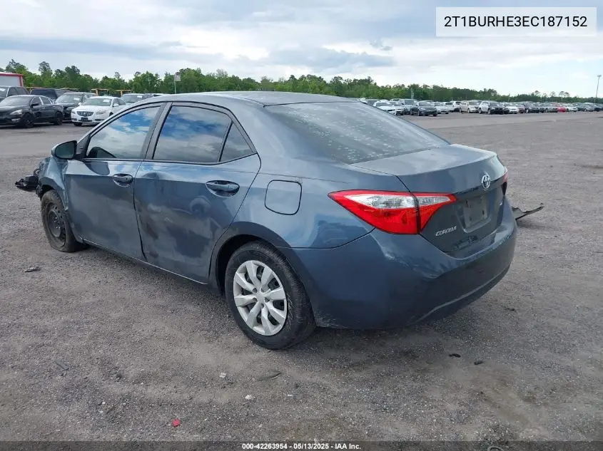 2014 Toyota Corolla Le VIN: 2T1BURHE3EC187152 Lot: 42263954