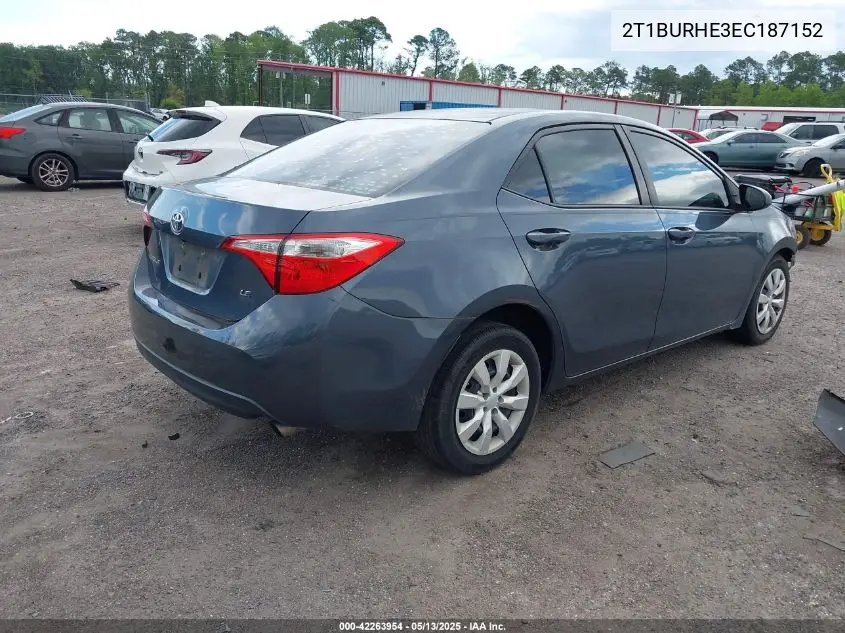 2014 Toyota Corolla Le VIN: 2T1BURHE3EC187152 Lot: 42263954