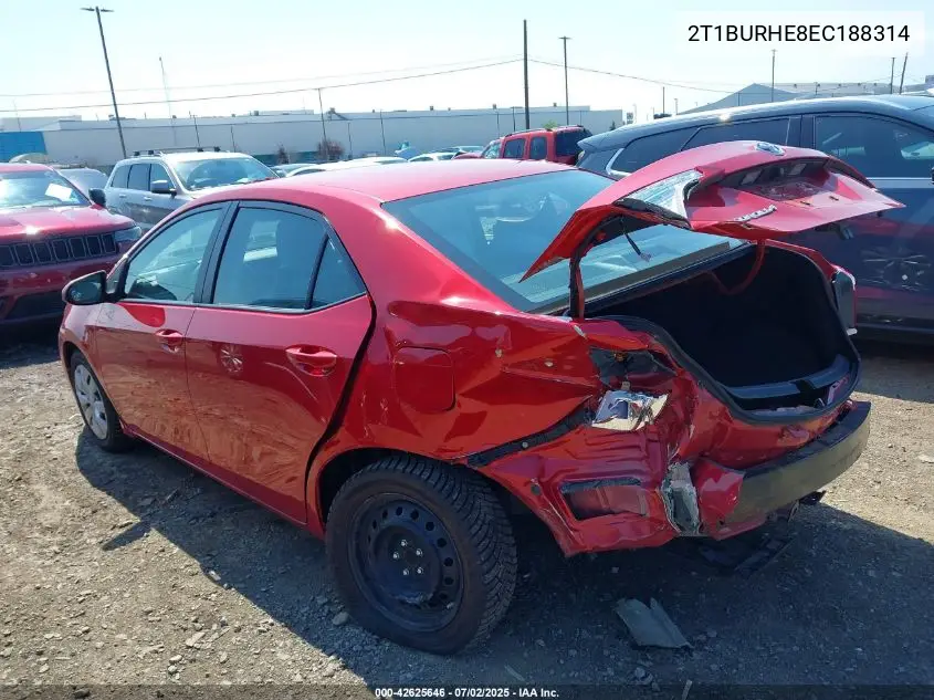 2014 Toyota Corolla Le VIN: 2T1BURHE8EC188314 Lot: 42625646