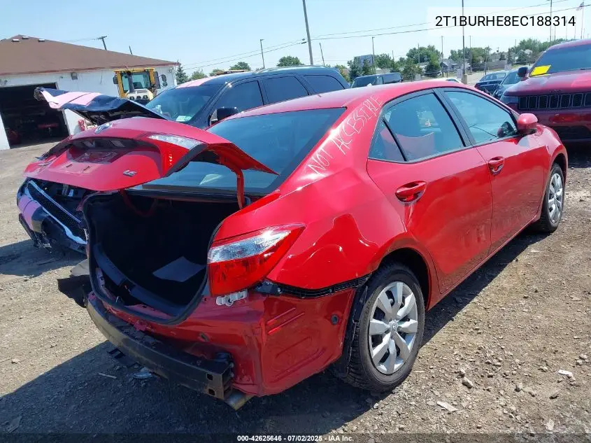 2014 Toyota Corolla Le VIN: 2T1BURHE8EC188314 Lot: 42625646