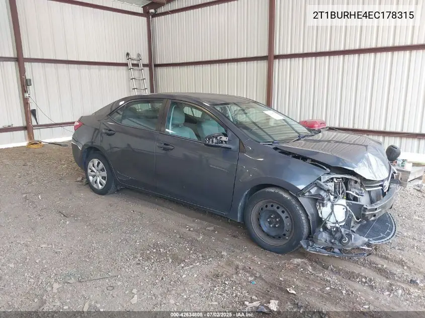2014 Toyota Corolla Le VIN: 2T1BURHE4EC178315 Lot: 42634805