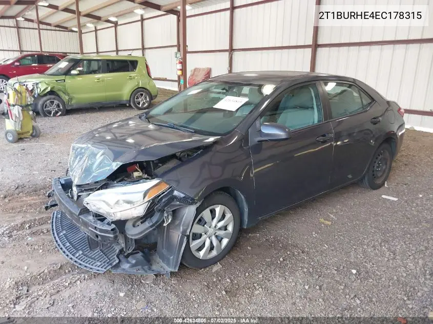 2014 Toyota Corolla Le VIN: 2T1BURHE4EC178315 Lot: 42634805
