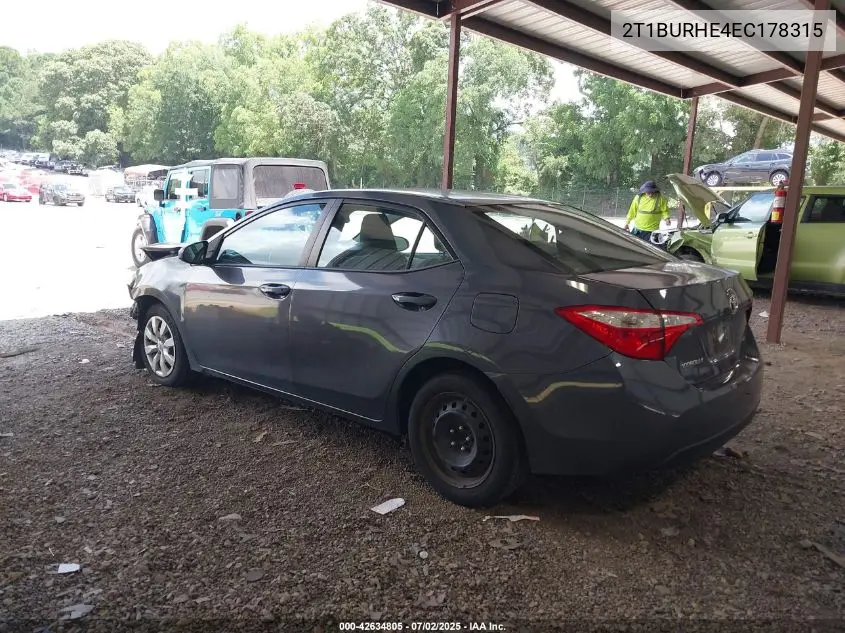2014 Toyota Corolla Le VIN: 2T1BURHE4EC178315 Lot: 42634805