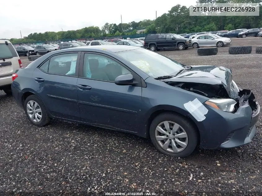 2014 Toyota Corolla Le VIN: 2T1BURHE4EC226928 Lot: 42645916