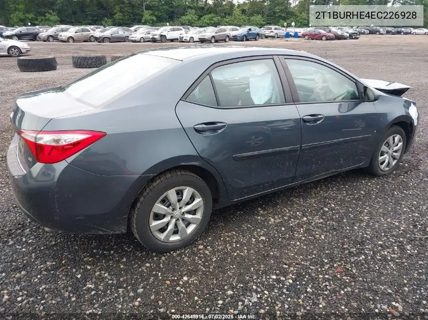 2014 Toyota Corolla Le VIN: 2T1BURHE4EC226928 Lot: 42645916
