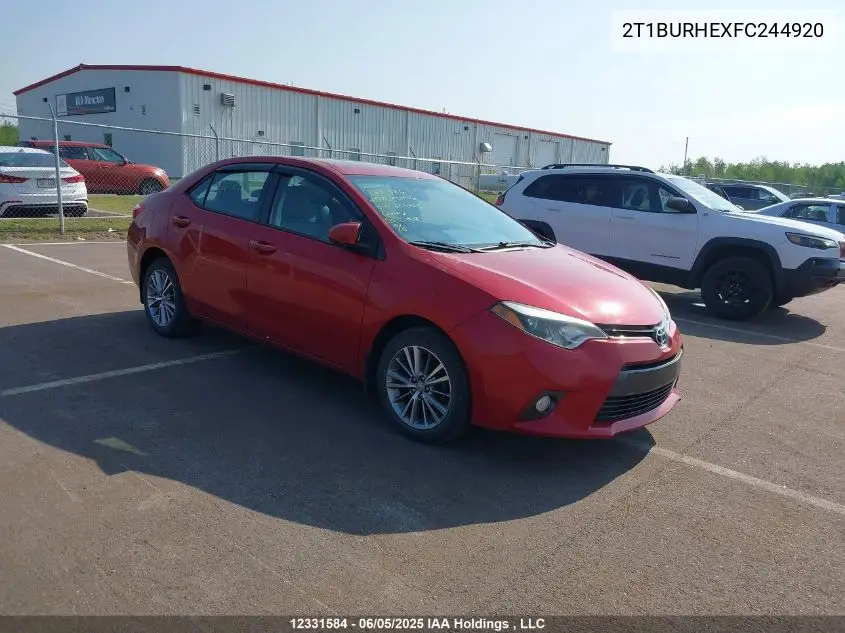 2015 Toyota Corolla L/Le/Le Pls/Prm/S/S Pls VIN: 2T1BURHEXFC244920 Lot: 12331584