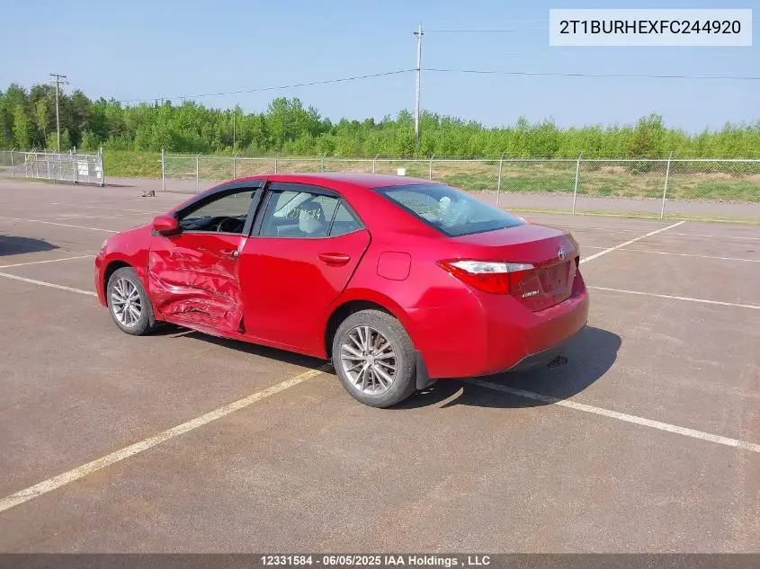 2015 Toyota Corolla L/Le/Le Pls/Prm/S/S Pls VIN: 2T1BURHEXFC244920 Lot: 12331584