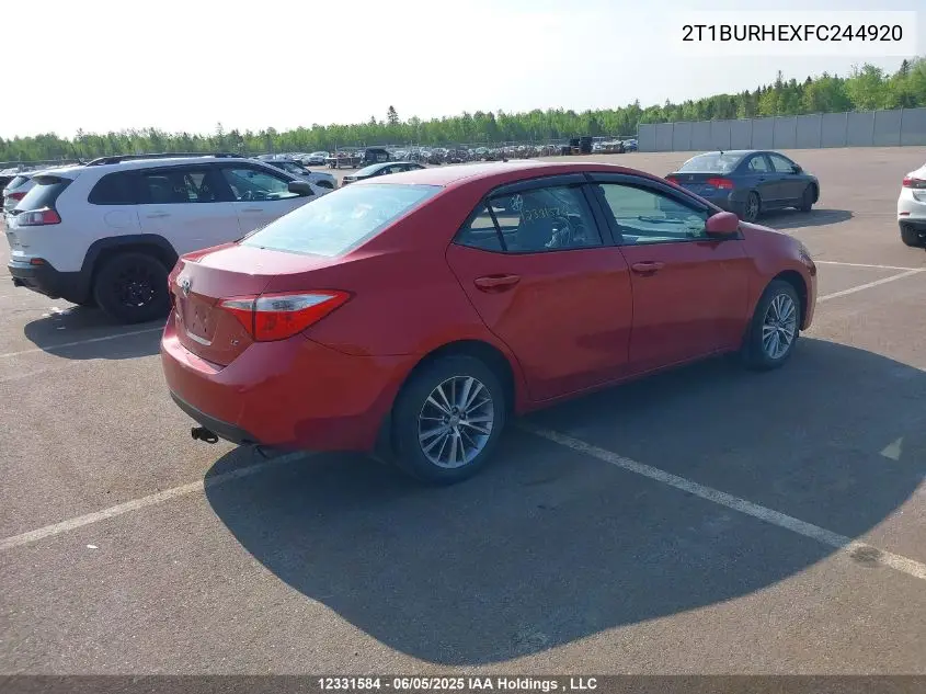2015 Toyota Corolla L/Le/Le Pls/Prm/S/S Pls VIN: 2T1BURHEXFC244920 Lot: 12331584