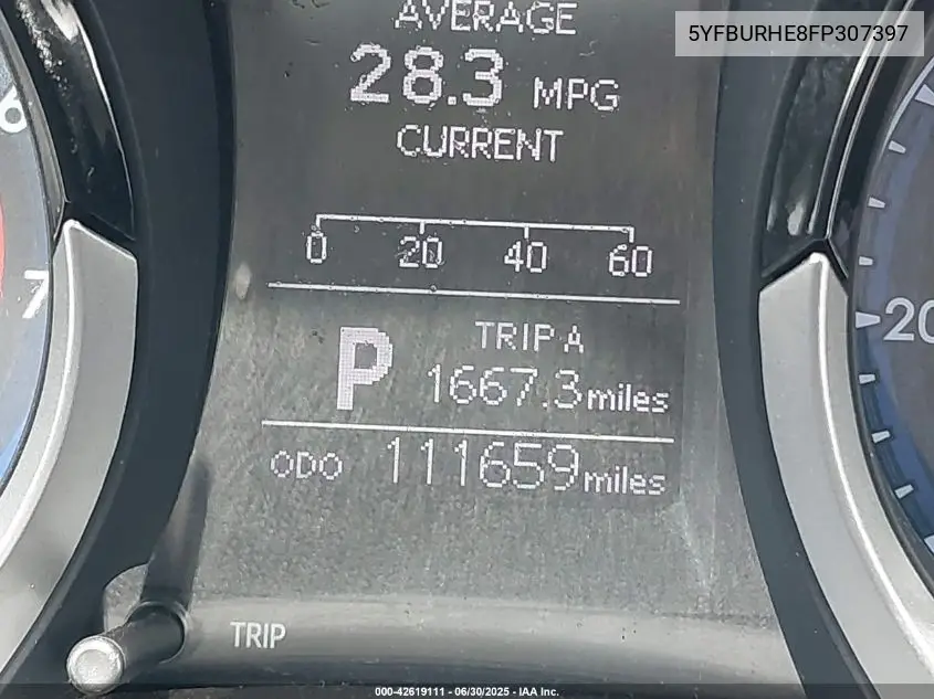 2015 Toyota Corolla S Plus VIN: 5YFBURHE8FP307397 Lot: 42619111