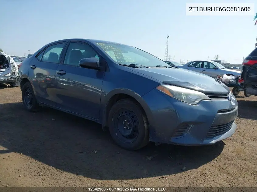2016 Toyota Corolla Le VIN: 2T1BURHE6GC681606 Lot: 12342983