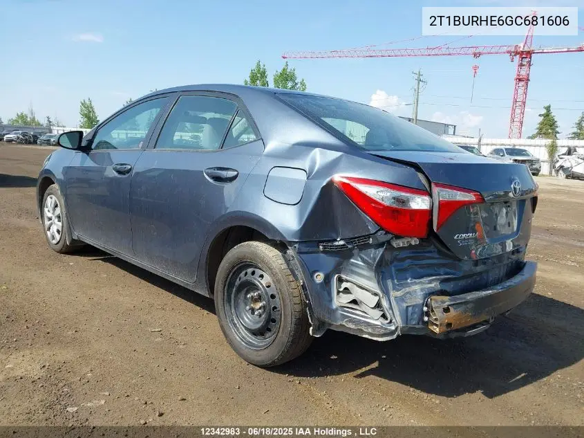 2016 Toyota Corolla Le VIN: 2T1BURHE6GC681606 Lot: 12342983