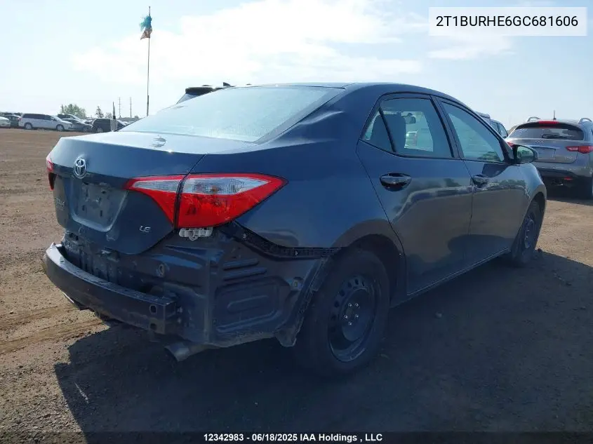 2016 Toyota Corolla Le VIN: 2T1BURHE6GC681606 Lot: 12342983