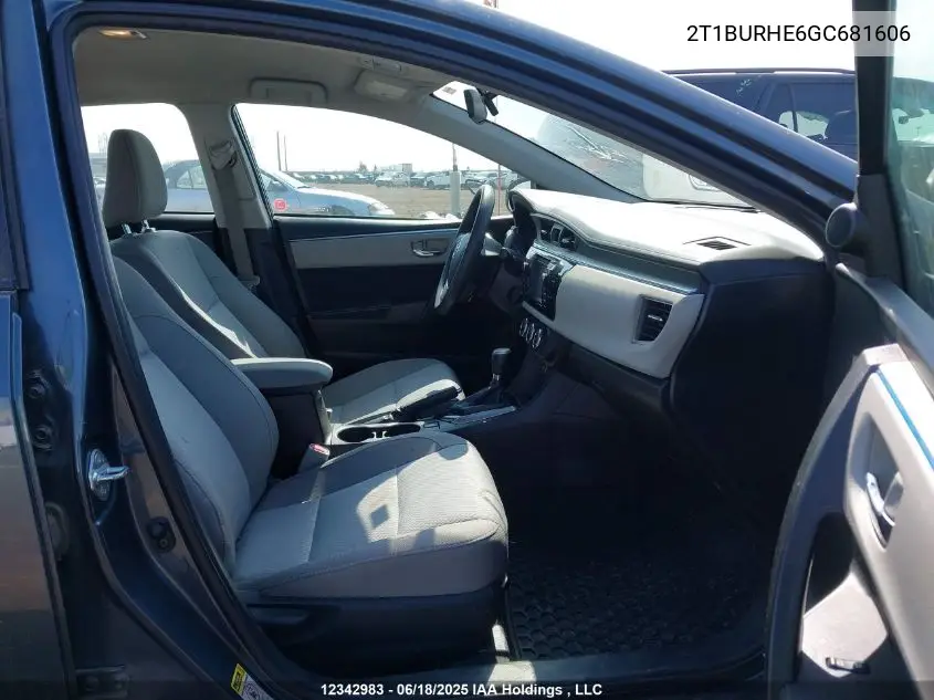 2016 Toyota Corolla Le VIN: 2T1BURHE6GC681606 Lot: 12342983