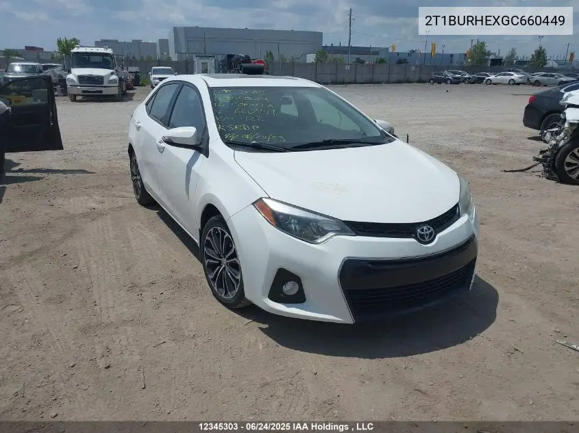 2016 Toyota Corolla S VIN: 2T1BURHEXGC660449 Lot: 12345303