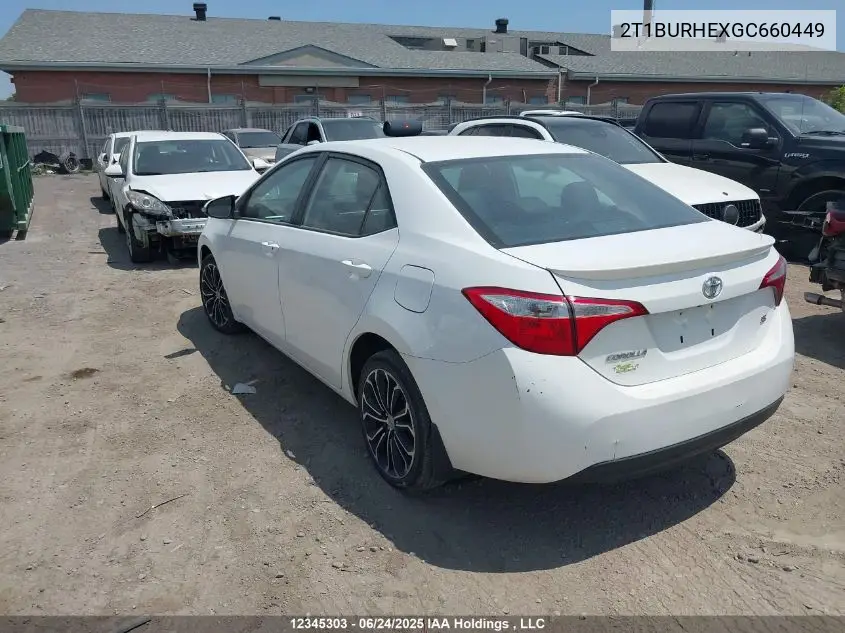 2016 Toyota Corolla S VIN: 2T1BURHEXGC660449 Lot: 12345303