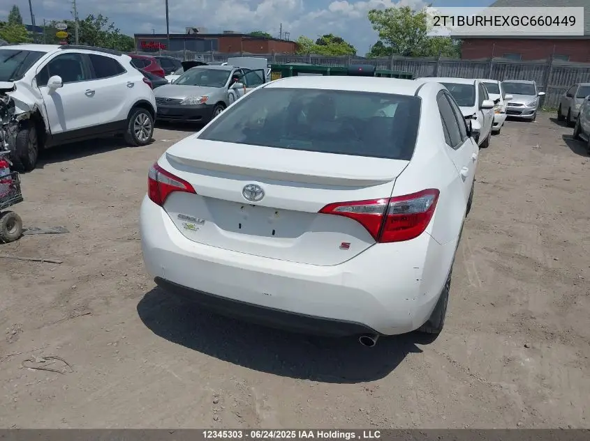 2016 Toyota Corolla S VIN: 2T1BURHEXGC660449 Lot: 12345303