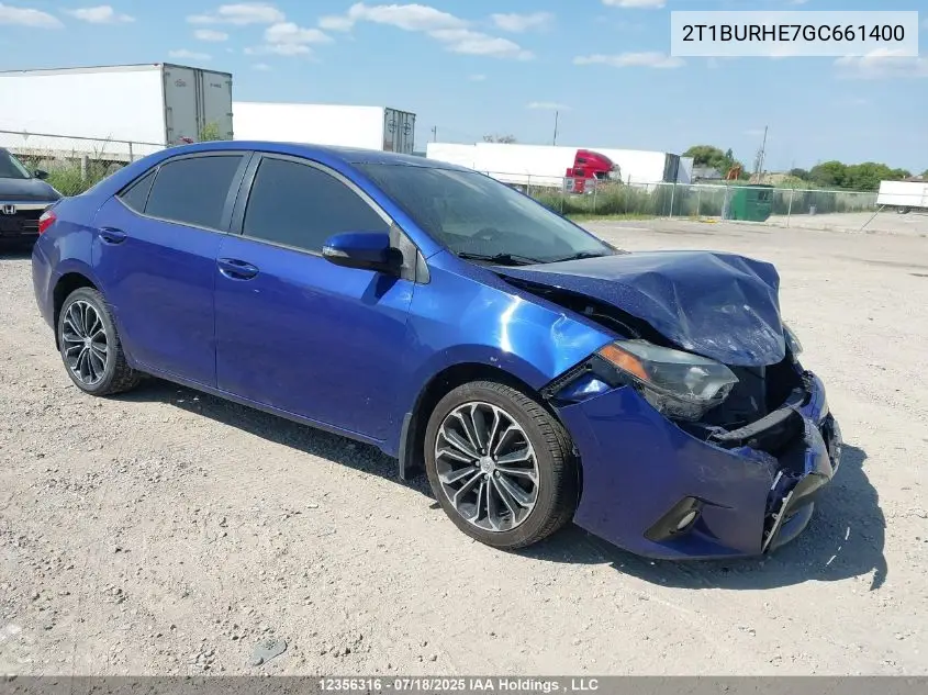 2016 Toyota Corolla S VIN: 2T1BURHE7GC661400 Lot: 12356316