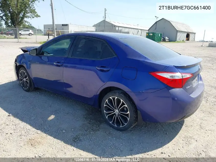 2016 Toyota Corolla S VIN: 2T1BURHE7GC661400 Lot: 12356316