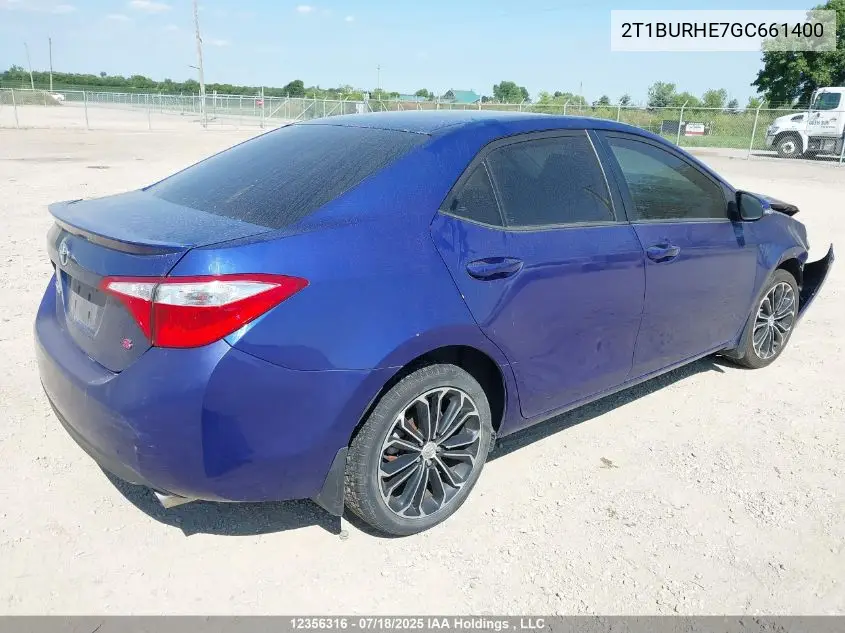 2016 Toyota Corolla S VIN: 2T1BURHE7GC661400 Lot: 12356316