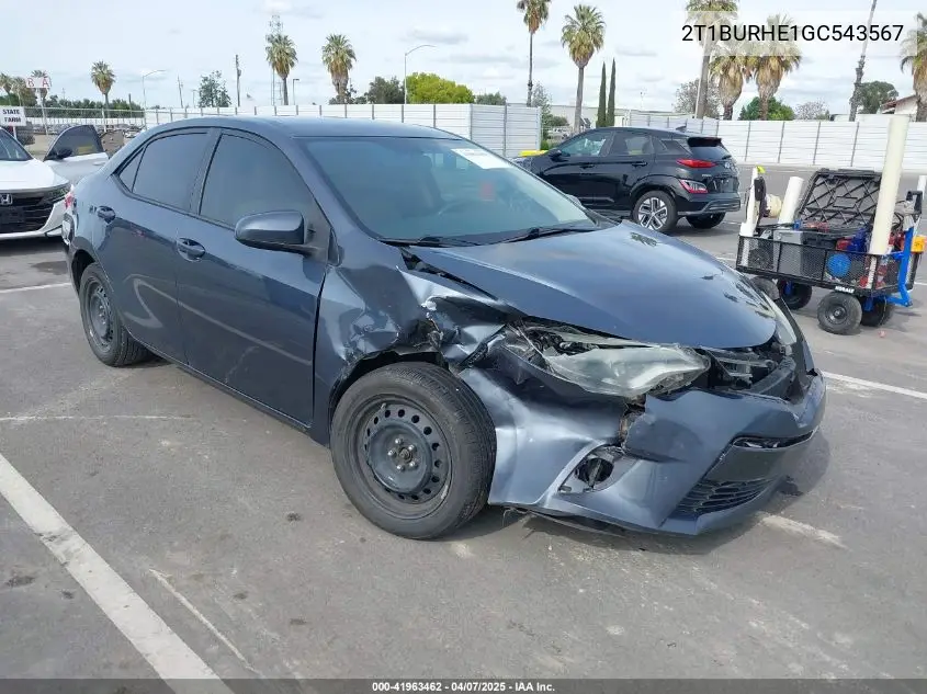 2016 Toyota Corolla Le VIN: 2T1BURHE1GC543567 Lot: 41963462