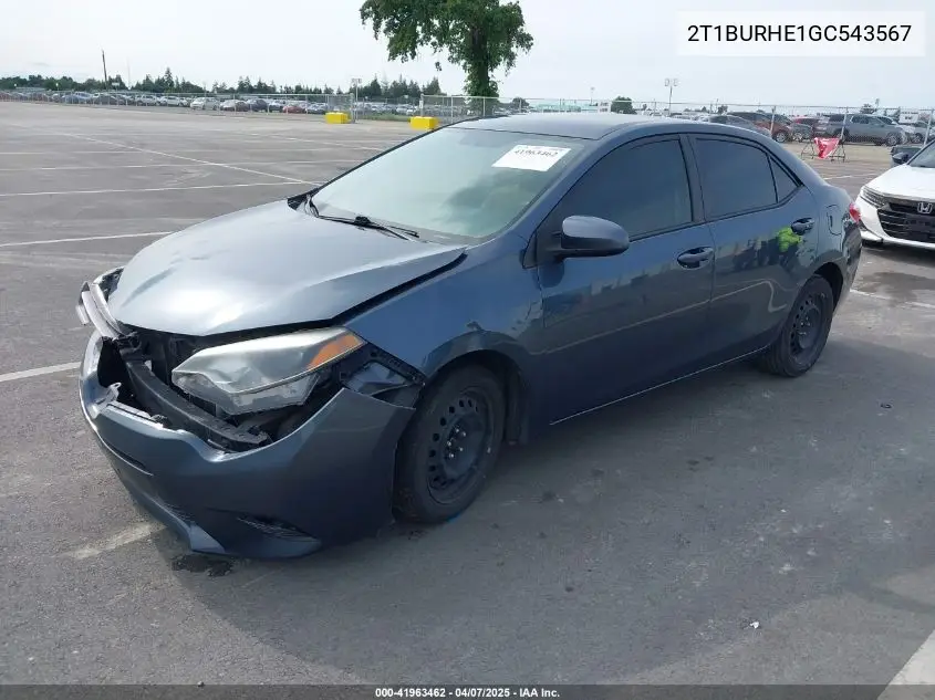 2016 Toyota Corolla Le VIN: 2T1BURHE1GC543567 Lot: 41963462