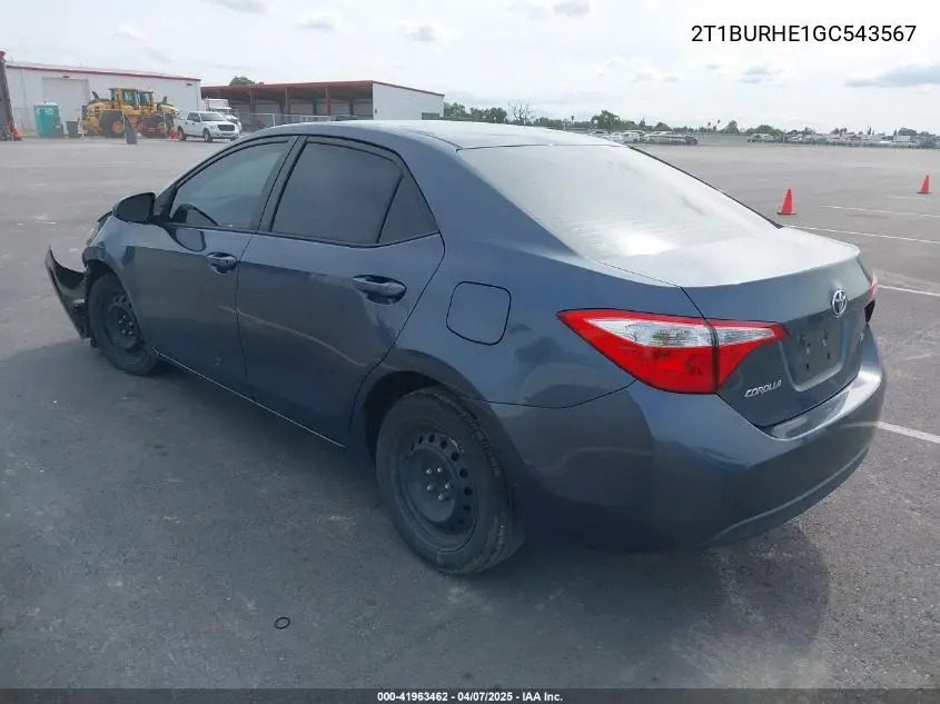 2016 Toyota Corolla Le VIN: 2T1BURHE1GC543567 Lot: 41963462