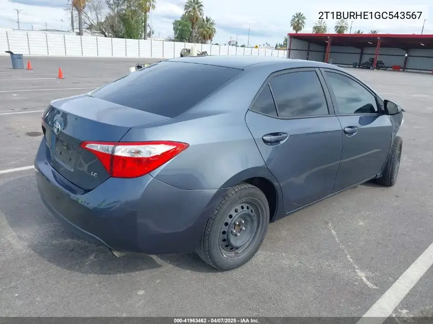 2016 Toyota Corolla Le VIN: 2T1BURHE1GC543567 Lot: 41963462
