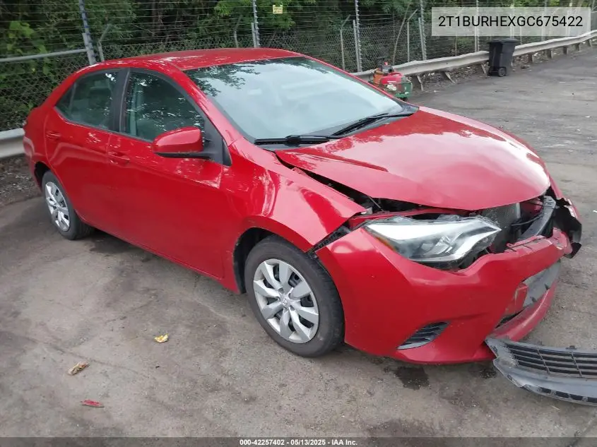2016 Toyota Corolla Le VIN: 2T1BURHEXGC675422 Lot: 42257402
