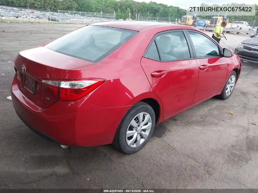 2016 Toyota Corolla Le VIN: 2T1BURHEXGC675422 Lot: 42257402