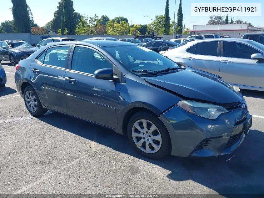 2016 Toyota Corolla Le VIN: 5YFBURHE2GP411921 Lot: 42580571
