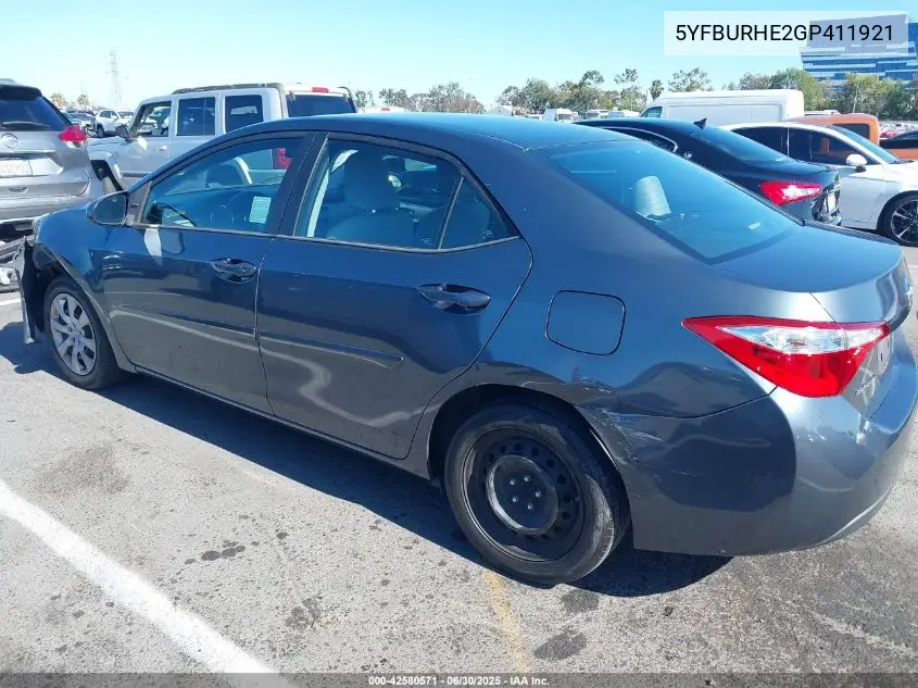 2016 Toyota Corolla Le VIN: 5YFBURHE2GP411921 Lot: 42580571