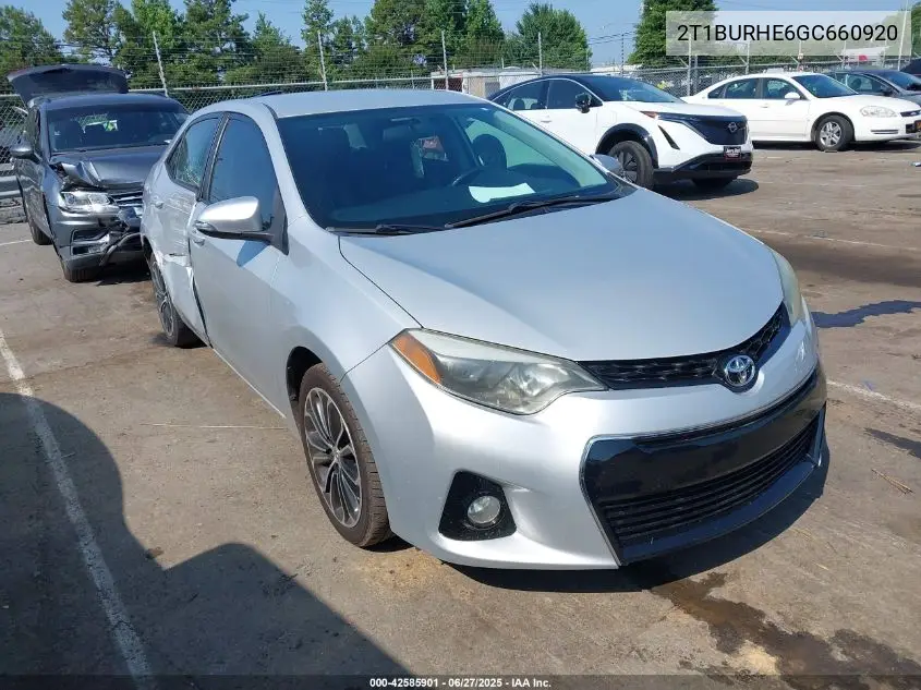 2016 Toyota Corolla S Plus VIN: 2T1BURHE6GC660920 Lot: 42585901