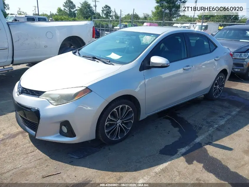 2016 Toyota Corolla S Plus VIN: 2T1BURHE6GC660920 Lot: 42585901