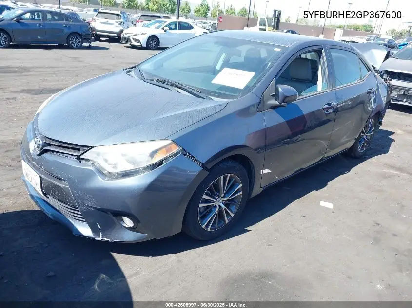 2016 Toyota Corolla Le Plus VIN: 5YFBURHE2GP367600 Lot: 42608997