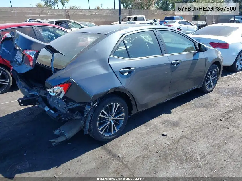 2016 Toyota Corolla Le Plus VIN: 5YFBURHE2GP367600 Lot: 42608997