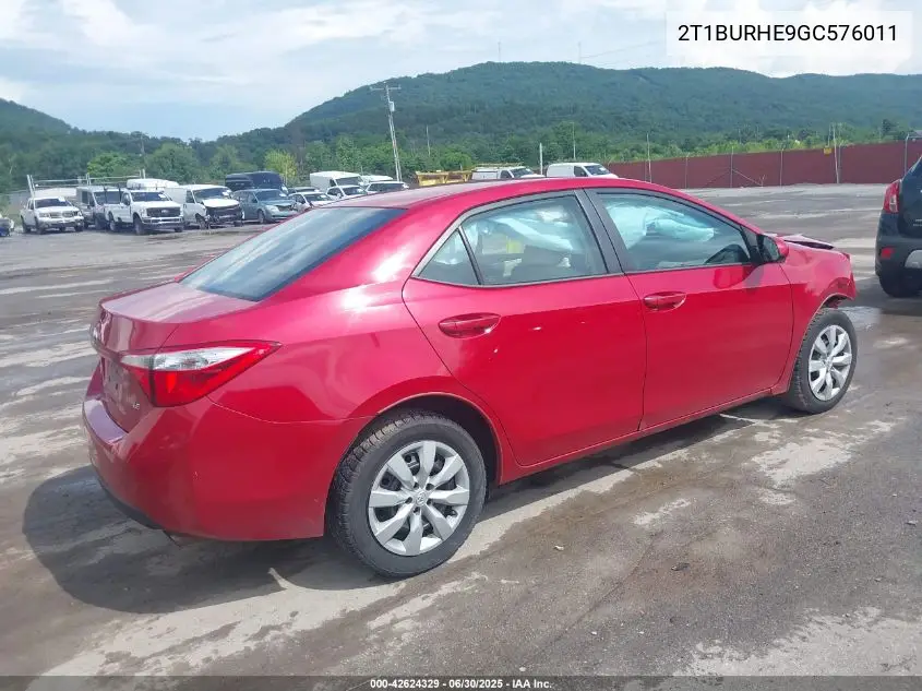 2016 Toyota Corolla Le VIN: 2T1BURHE9GC576011 Lot: 42624329