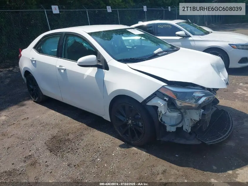 2016 Toyota Corolla Le VIN: 2T1BURHE6GC608039 Lot: 42635074
