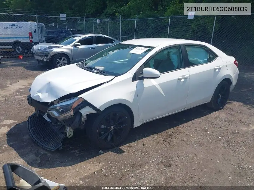 2016 Toyota Corolla Le VIN: 2T1BURHE6GC608039 Lot: 42635074