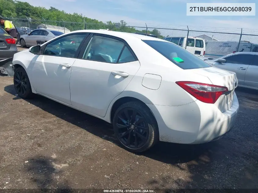 2016 Toyota Corolla Le VIN: 2T1BURHE6GC608039 Lot: 42635074