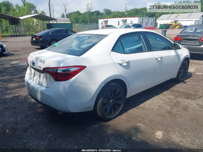 2016 Toyota Corolla Le VIN: 2T1BURHE6GC608039 Lot: 42635074