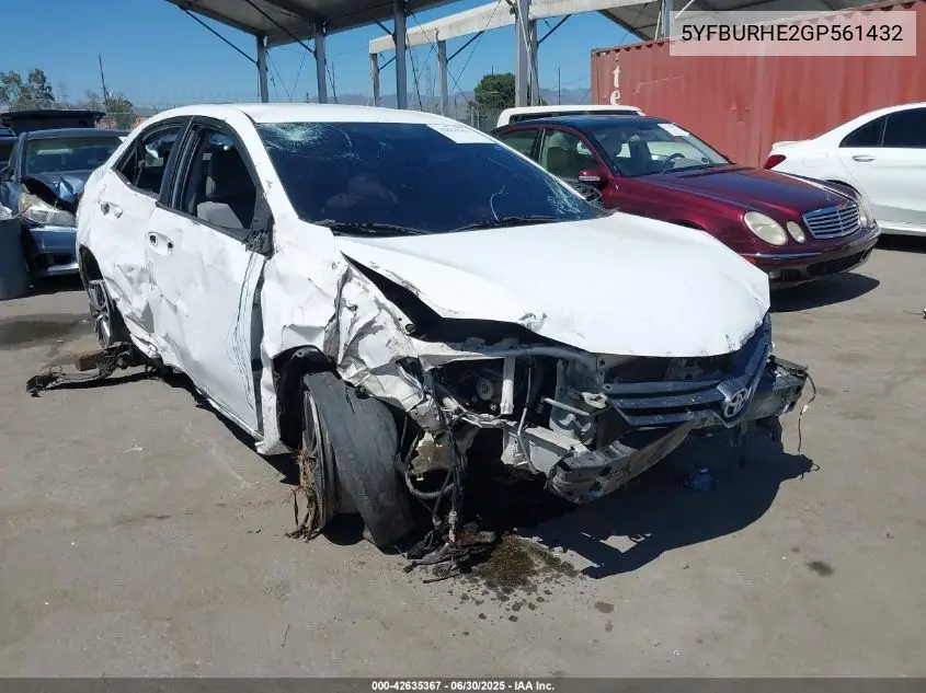 2016 Toyota Corolla Le Plus VIN: 5YFBURHE2GP561432 Lot: 42635367