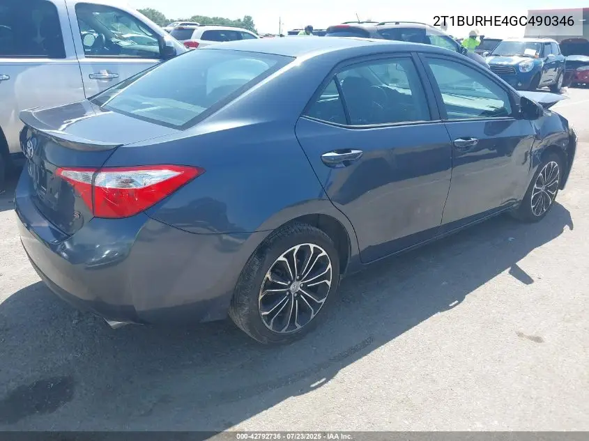2016 Toyota Corolla S Plus VIN: 2T1BURHE4GC490346 Lot: 42792736