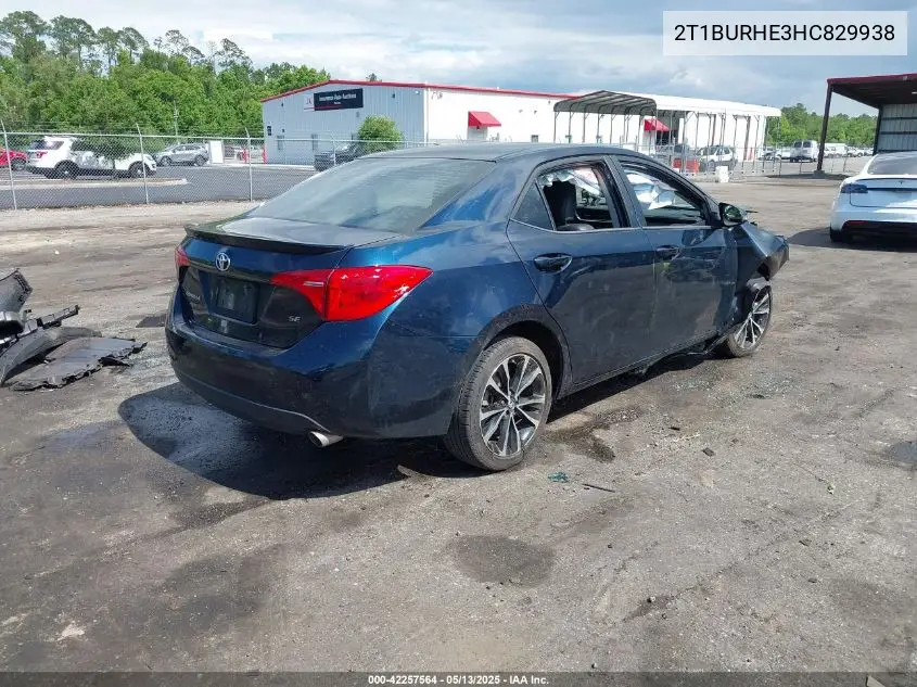 2017 Toyota Corolla Se VIN: 2T1BURHE3HC829938 Lot: 42257564