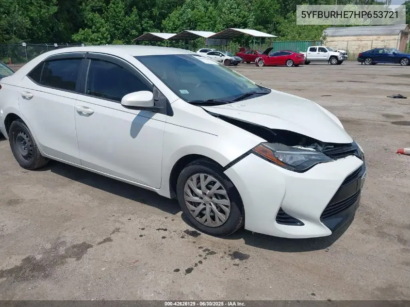 2017 Toyota Corolla Le VIN: 5YFBURHE7HP653721 Lot: 42626129